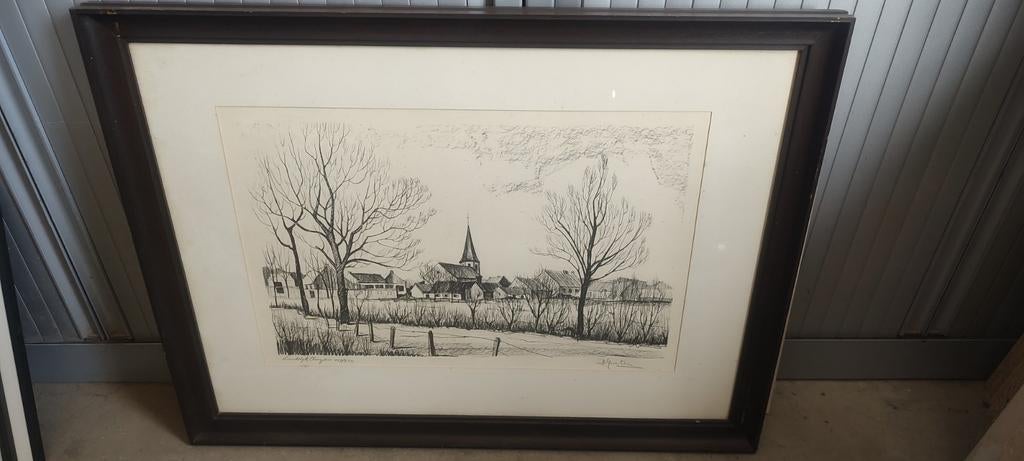 Tekening ets litho Romain Goeters genummerd en getekend, Ophalen of Verzenden