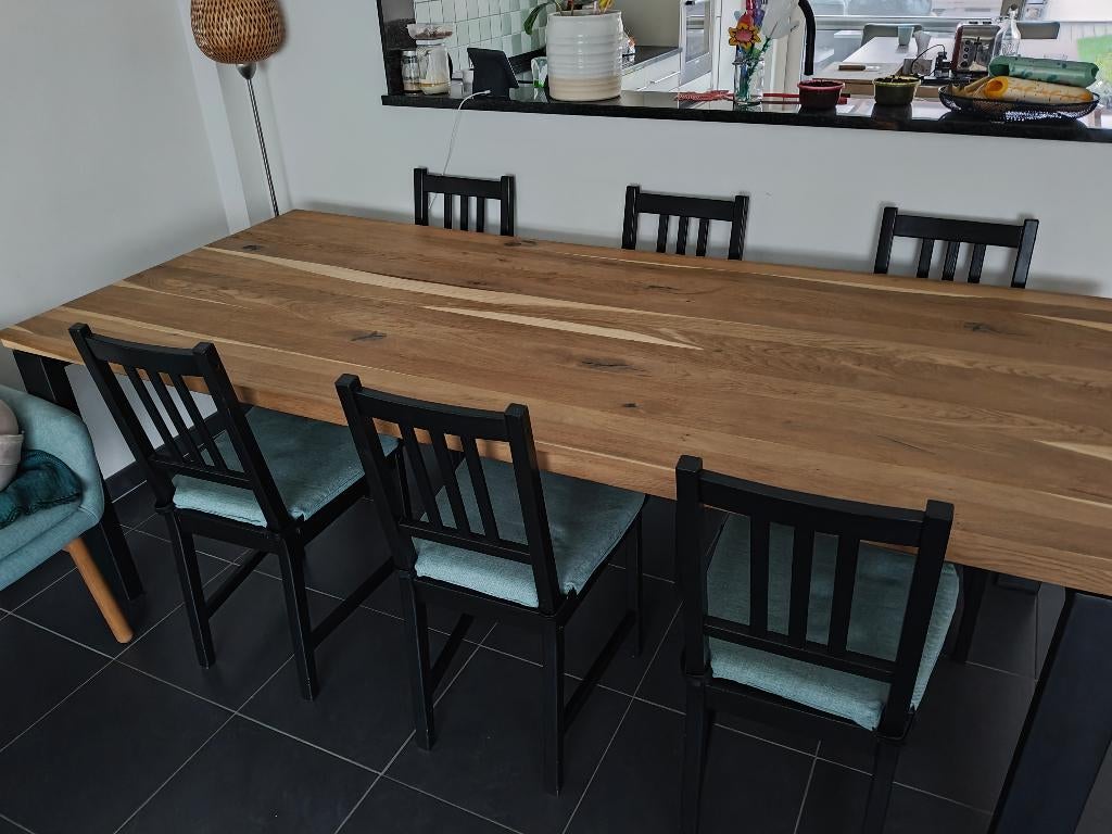 Eiken tafel met ijzeren onderstel, Enlèvement, Comme neuf, Chêne