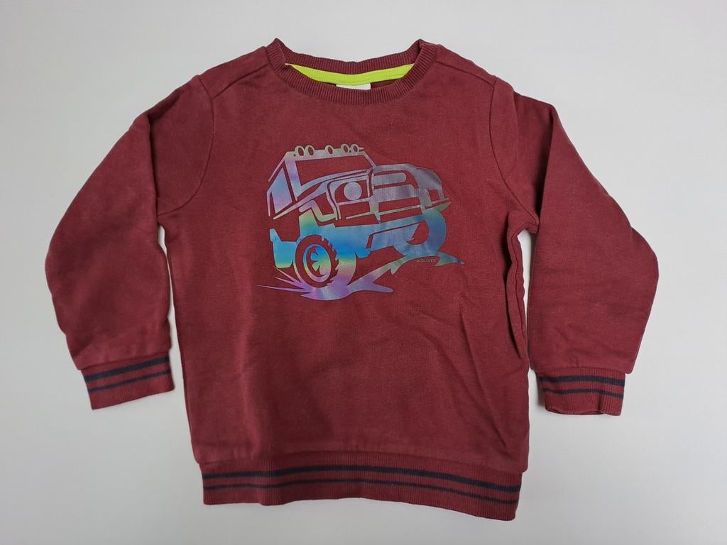 Pull bordeaux t 92-98 avec jeep multicolore, Garçon, Enlèvement ou Envoi, Pull ou Veste, Comme neuf