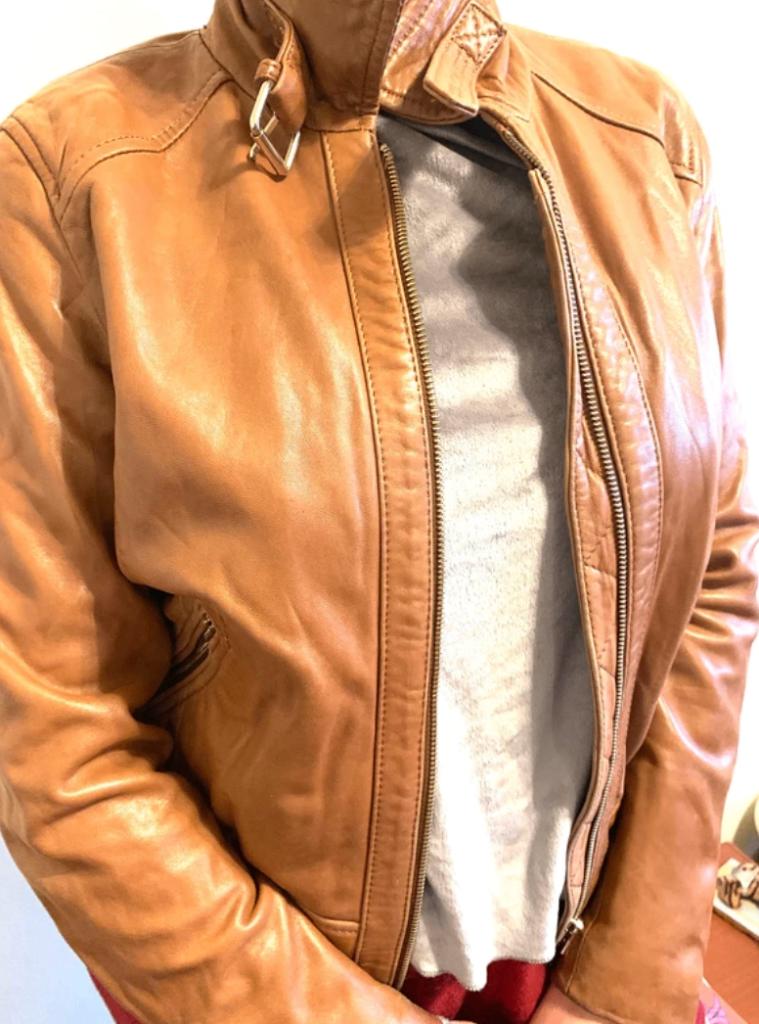 Veste en cuir caramel Massimo Dutti, Kleding | Dames, Jassen | Winter, Ophalen of Verzenden, Maat 36 (S), Gedragen, Bruin