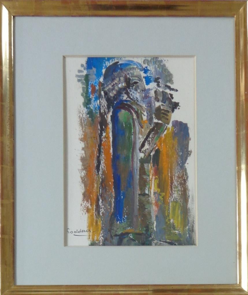 JACK GODDERIS / STANDBEELD/ OLIEVERF KARTON / 60x50cm KADER, Antiquités & Art, Enlèvement ou Envoi
