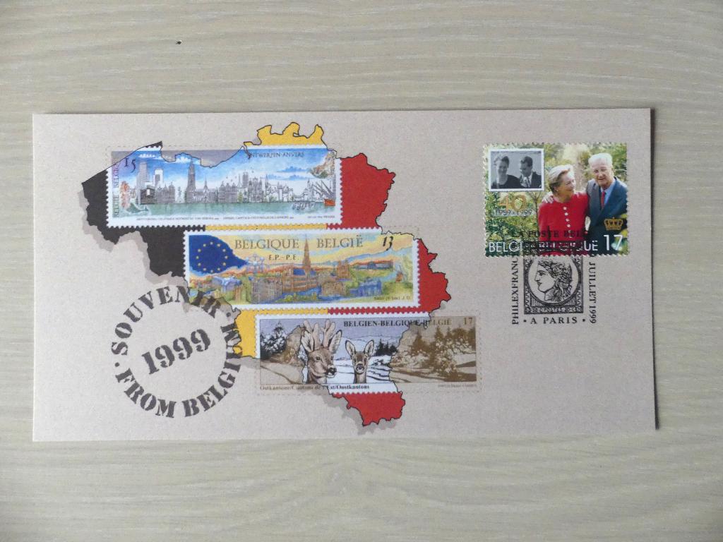 Carte souvenir 1999 avec timbre 2828 AlbertII et Paola, Timbres & Monnaies, Timbres | Europe | Belgique, Europe, Enlèvement ou Envoi