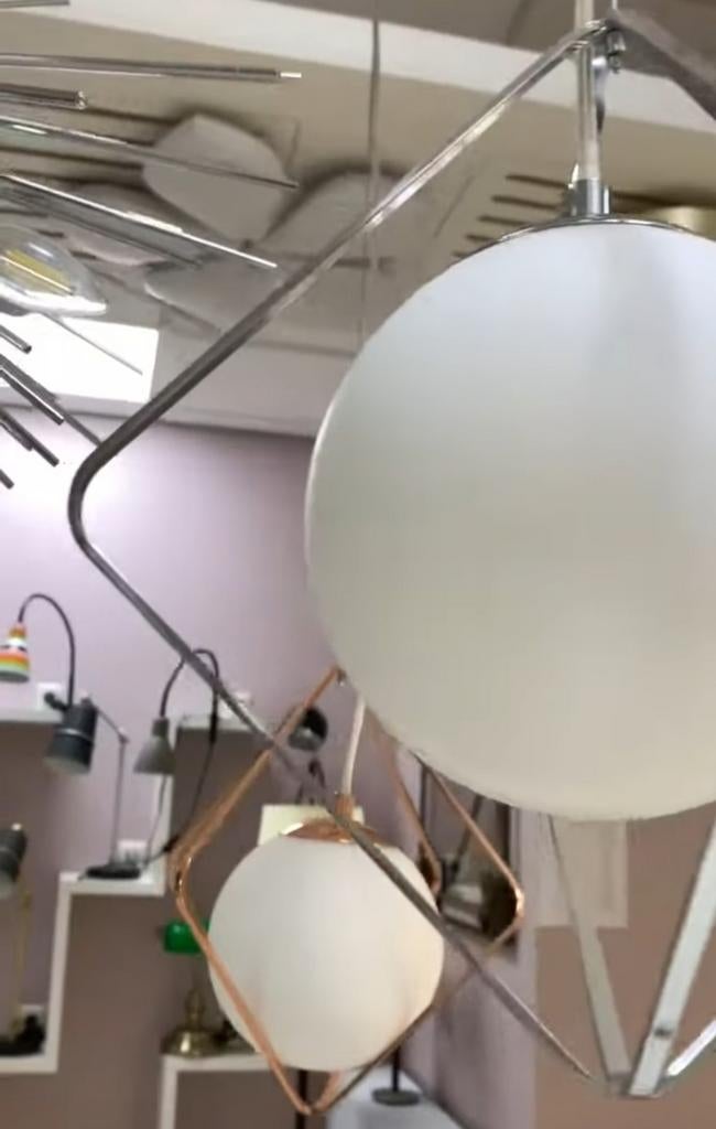 2 nieuwe moderne design hanglampen / lusters – chrome & wit, Ophalen, Nieuw, Glas, Minder dan 50 cm