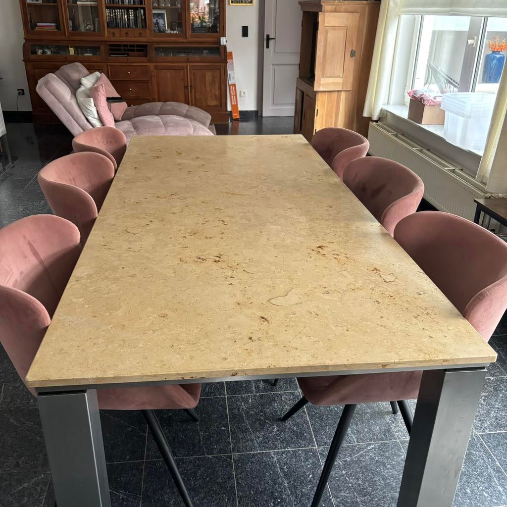 Mooie jura marmer  design tafel, Ophalen, 100 tot 150 cm, 200 cm of meer, Zo goed als nieuw