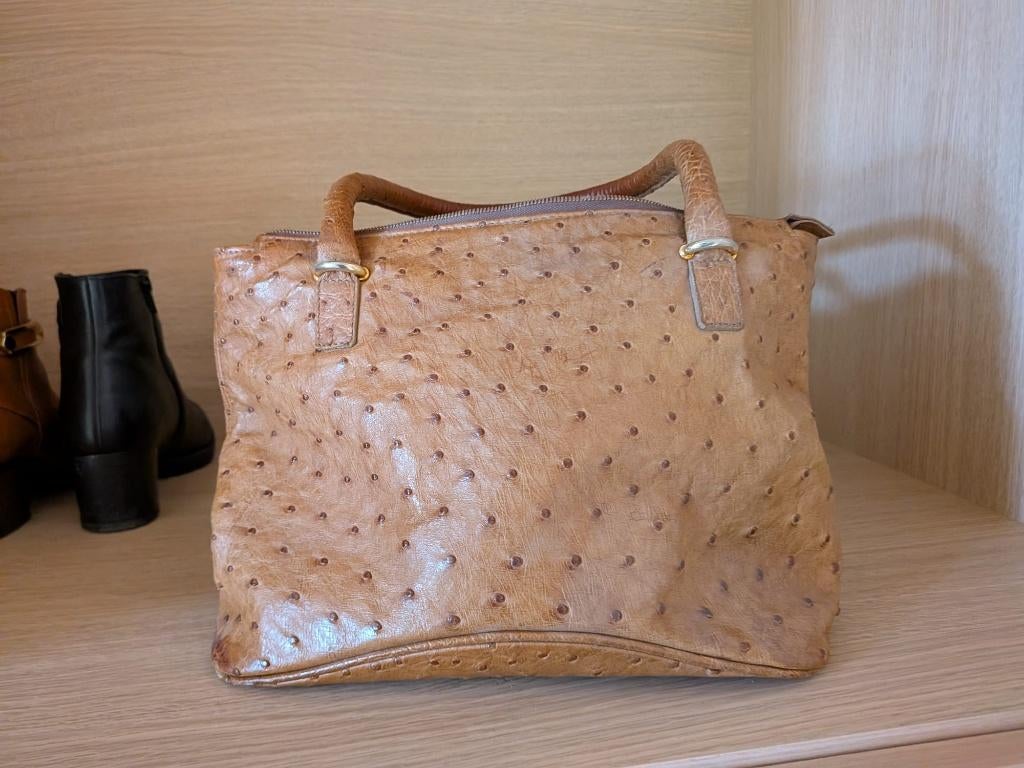 echte struisvogelhandtas- beige - 33 op 19cm - 380€, Verzenden, Zo goed als nieuw, Beige, Handtas
