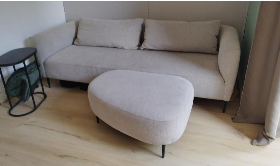 Beige zetel, bank met poef, Juntoo, Maison & Meubles, Canapés | Sofas & Chaises Longues, Enlèvement, 75 à 100 cm, Tissus, 200 à 250 cm