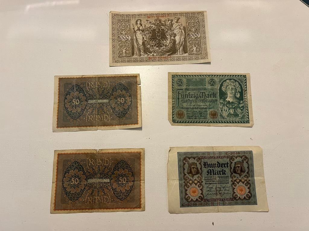 5 oude, duitse bankbiljetten, Postzegels en Munten, Ophalen of Verzenden