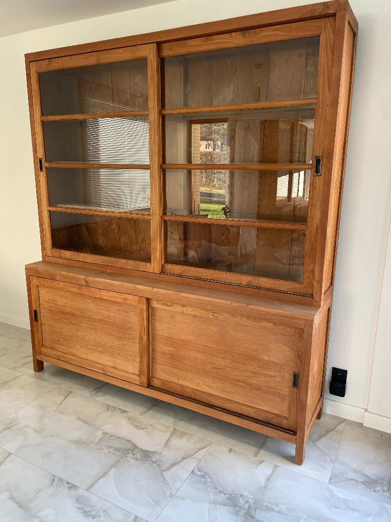 Teak vitrinekast met schuifdeuren, Ophalen, Zo goed als nieuw, Teakhout
