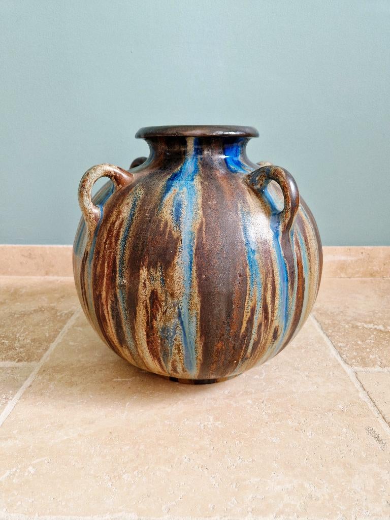Grand vase en grès flammé 4 anses, Roger Guérin, Enlèvement ou Envoi