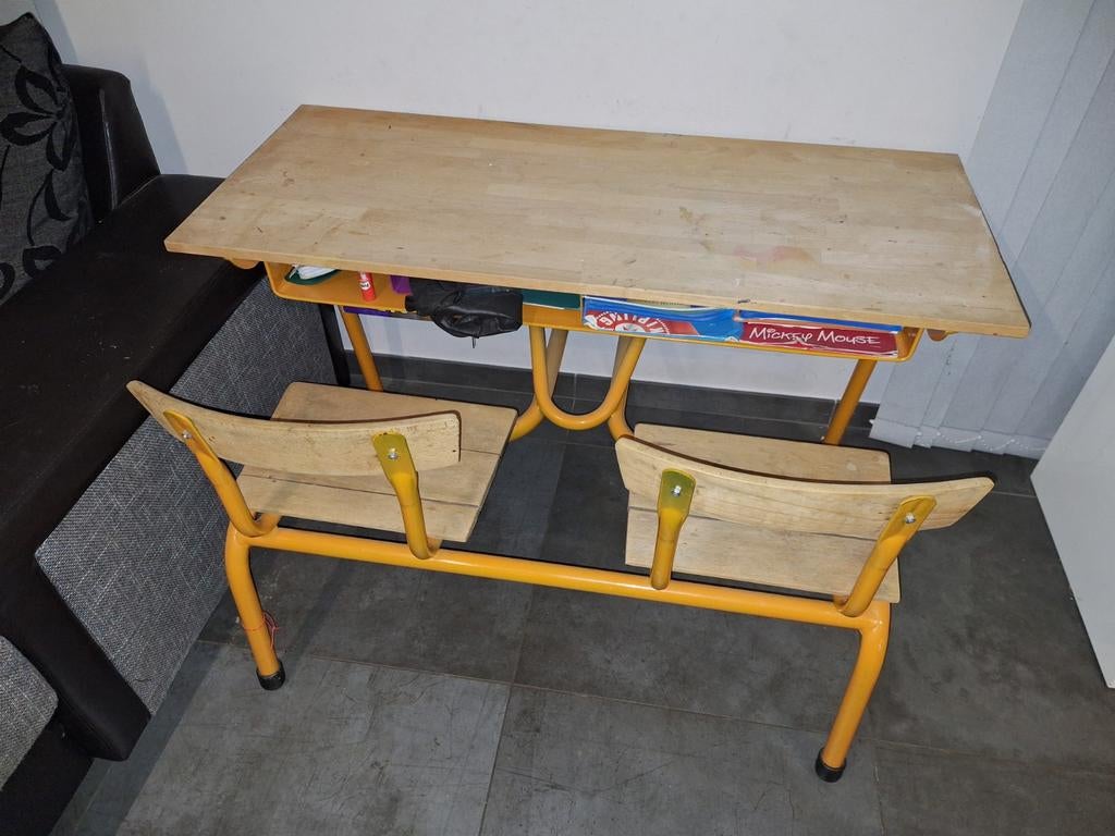 Dubbel kinderbureau/bureau met boekentashouder, Kinderen en Baby's, Ophalen