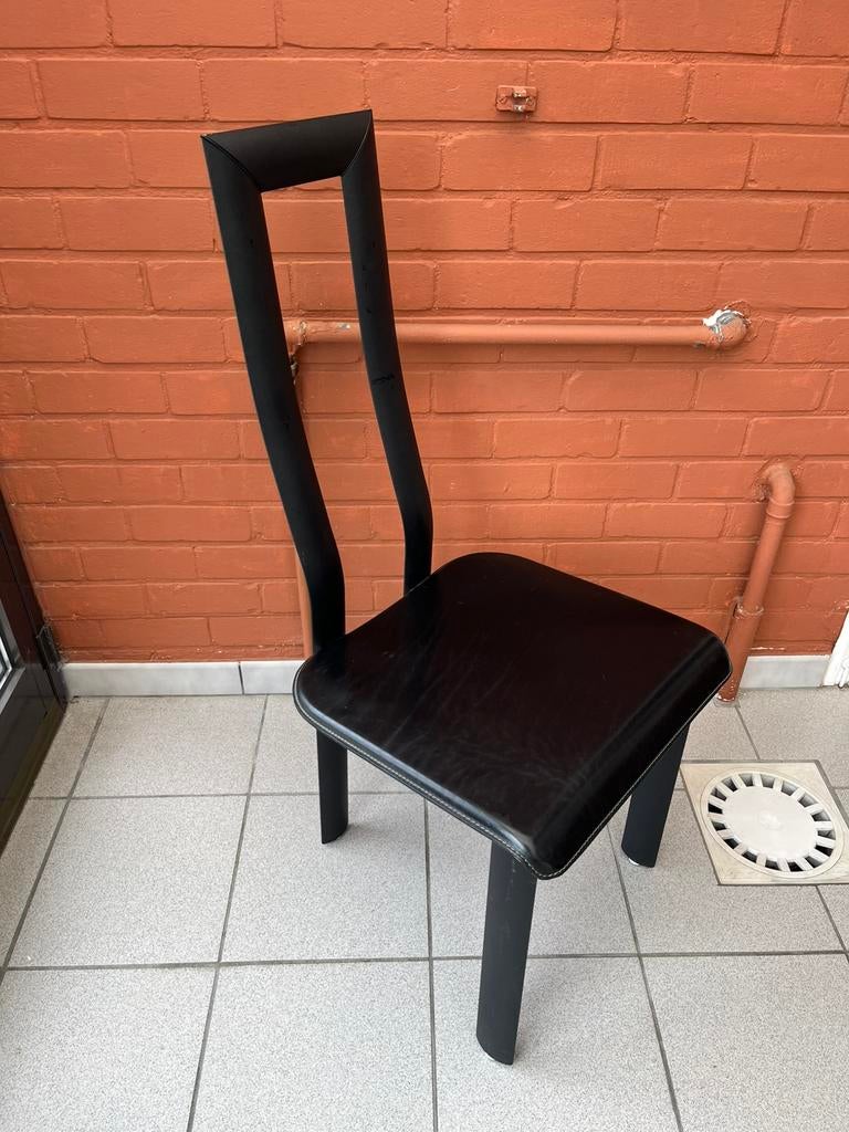 4 zwarte stoelen semi leder, Huis en Inrichting, Stoelen, Ophalen, Overige materialen, Gebruikt, Zwart