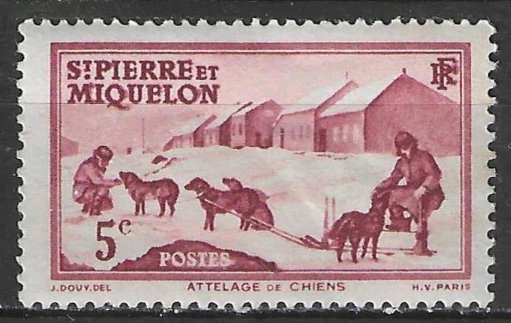 Saint-Pierre en Miquelon 1938 - Yvert 170 - Hondenslee (PF), Postzegels en Munten, Postzegels | Amerika, Postfris, Verzenden