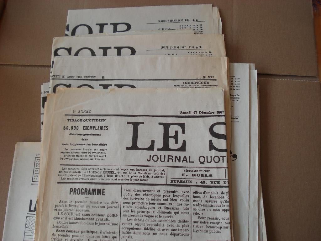 journaux - lot 15 1ère page journaux le Soir, Enlèvement, 1980 à nos jours, Journal