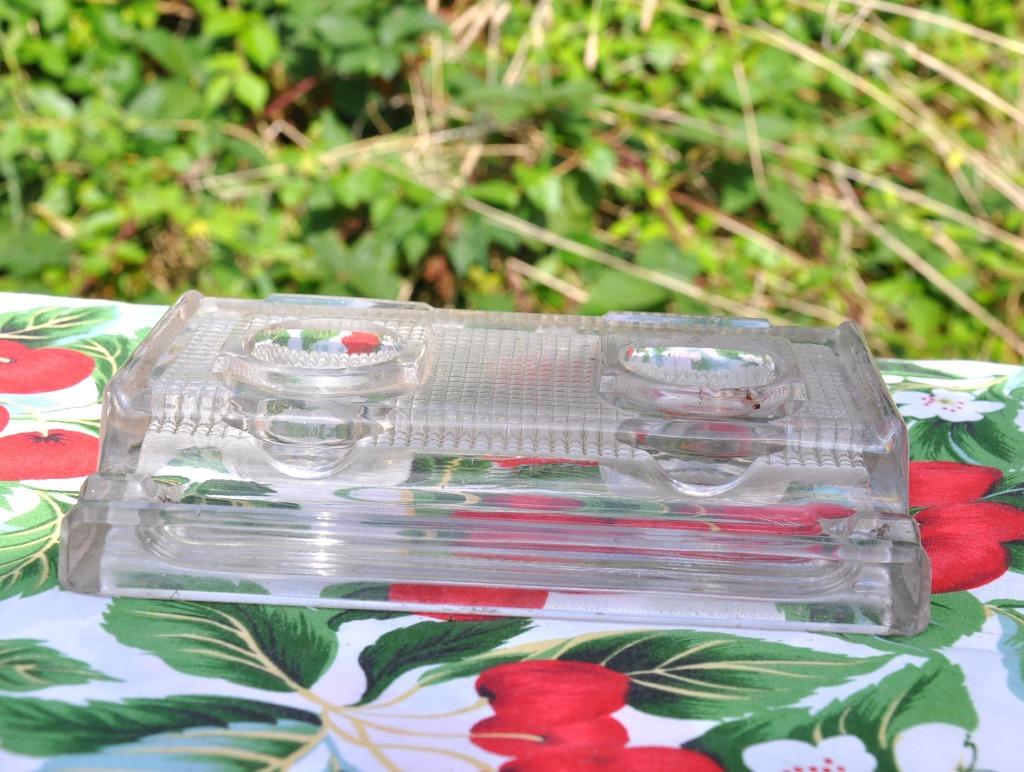 double encrier de bureau en verre, Antiquités & Art, Antiquités | Verre & Cristal, Enlèvement ou Envoi