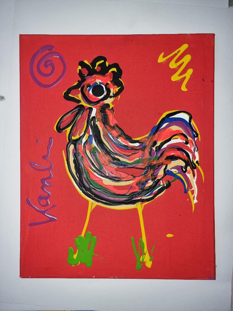 Origineel Jacob kanbier  4 Haantje op doek, Ophalen