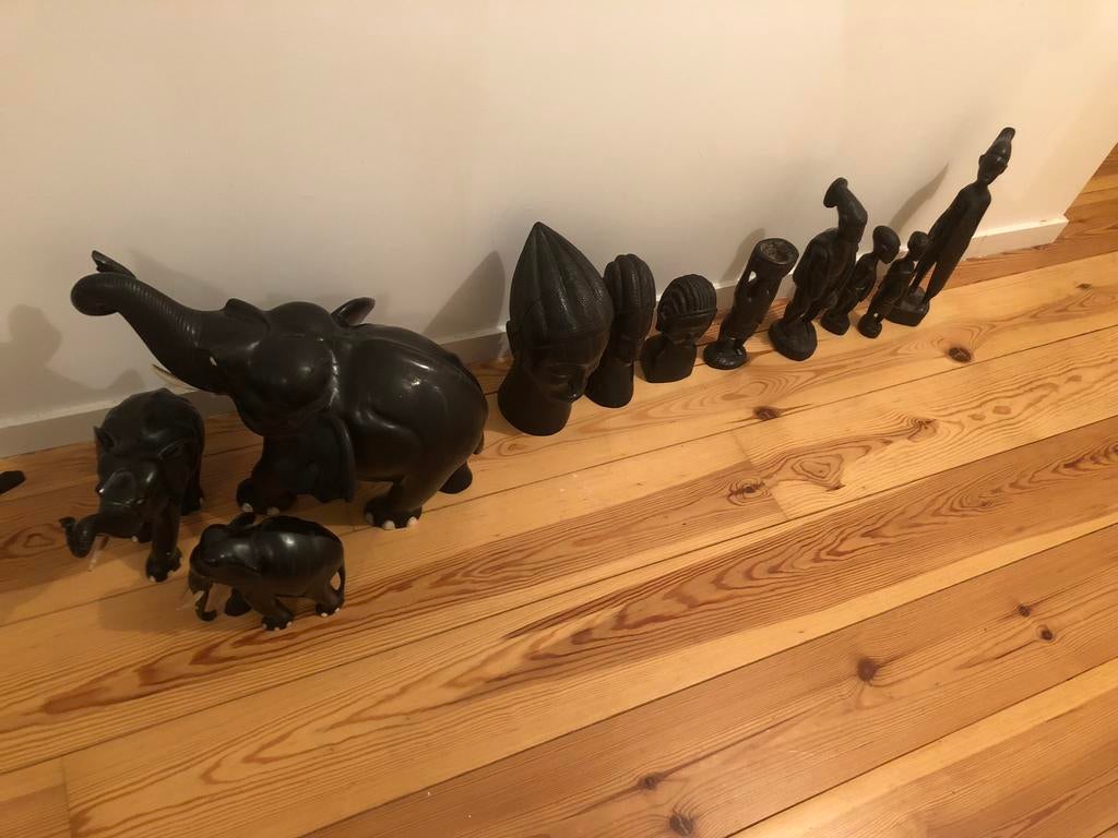 Éléphants,statuettes,crocodile en bois d ébène, Antiquités & Art, Enlèvement