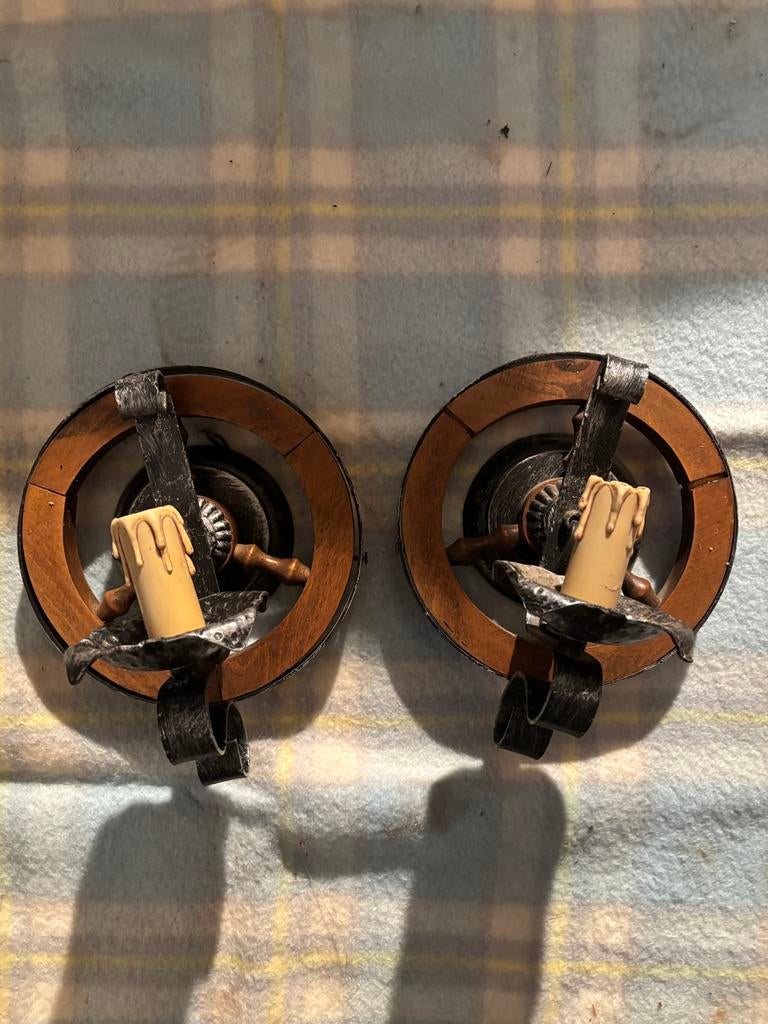 Lot de 3 appliques murales vintage, Maison & Meubles, Lampes | Appliques, Utilisé, Bois, Enlèvement