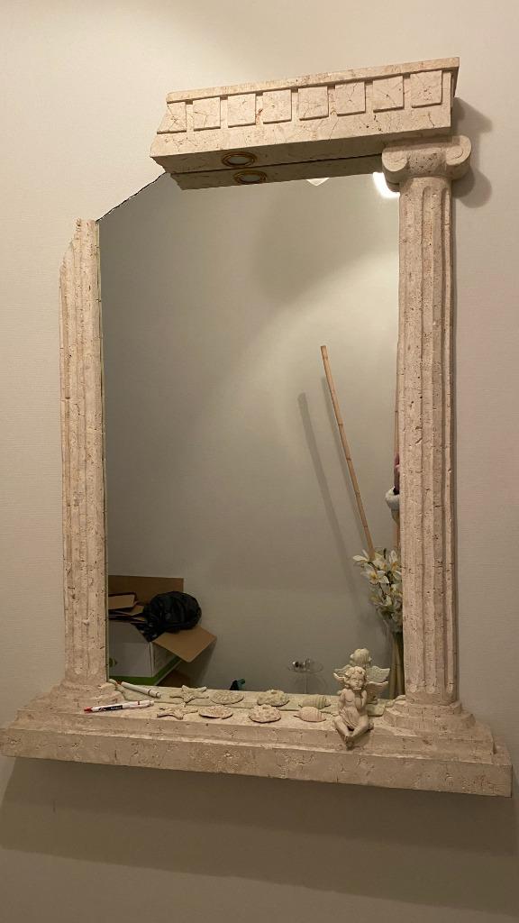 Miroir Fossil Stone de style grec, Maison & Meubles, Comme neuf, Enlèvement, 100 à 150 cm, Rectangulaire