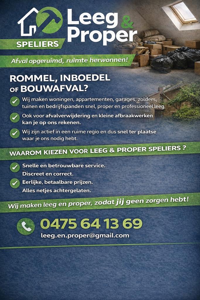 Leeg en proper, Tuin en Terras, Ophalen