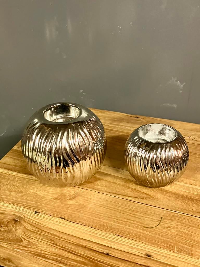 Zilveren theelichthouders 7 en 10 cm, Ophalen, Zo goed als nieuw, Kandelaar, Minder dan 25 cm