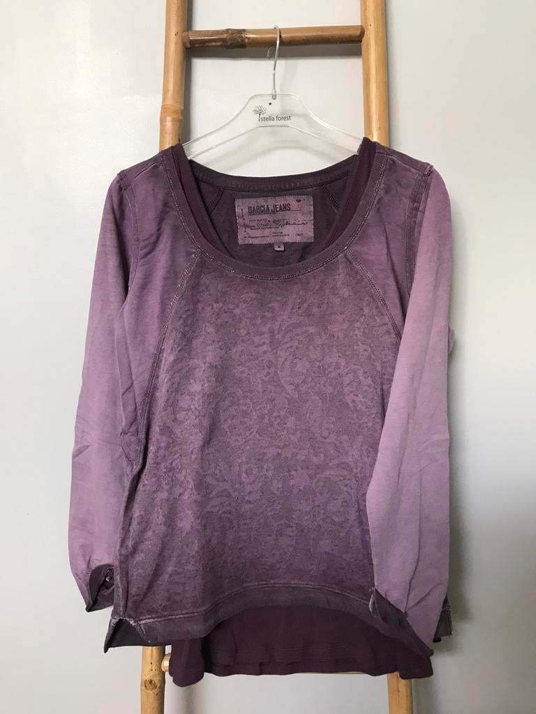 Trui met mauve Garcia top. Maat M., Garcia, Gedragen, Maat 38/40 (M), Paars