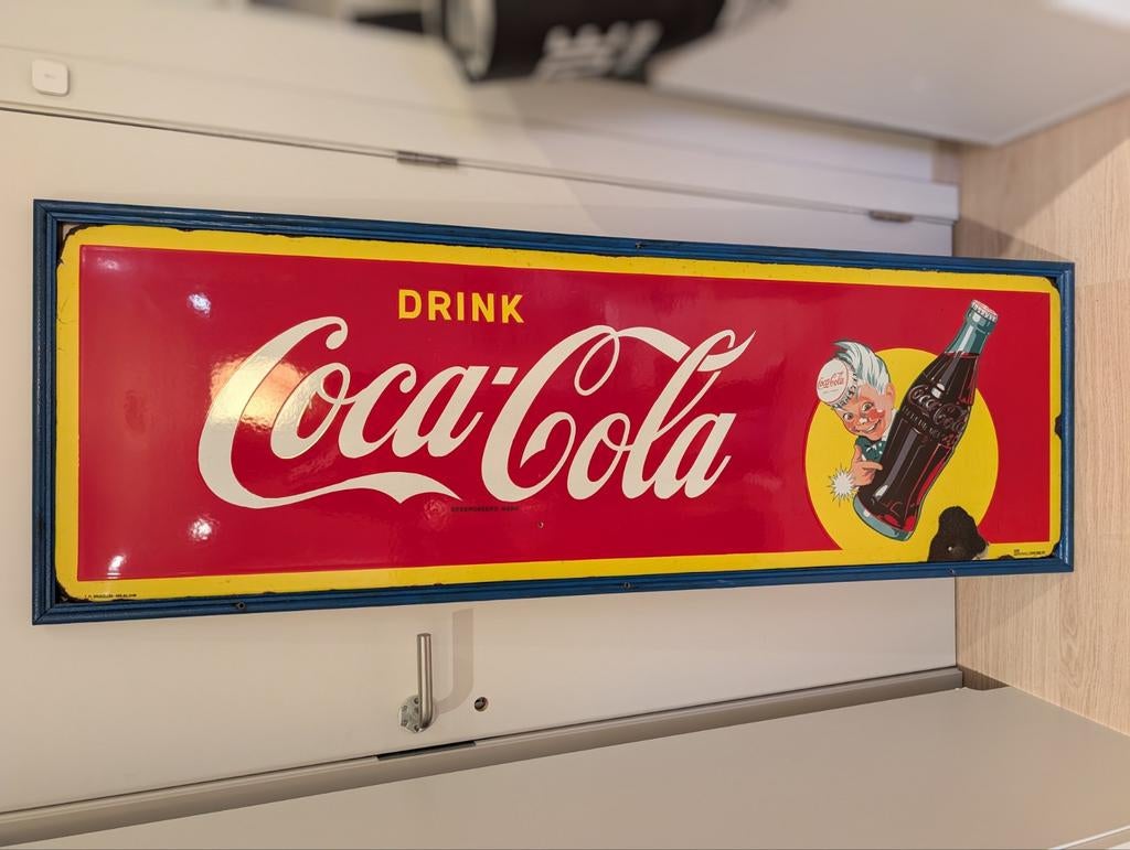 Coca-Cola – Plaque publicitaire émaillée vintage 1949, Enlèvement, Panneau publicitaire