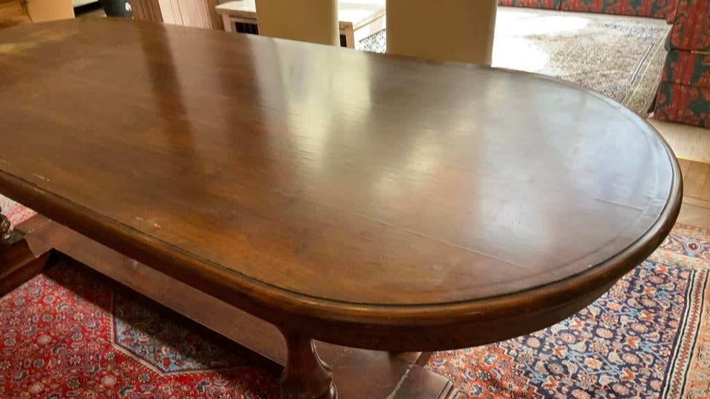 Massieve eiken grote ovalen eettafel tot 10 personen, Ophalen, Gebruikt, Eikenhout, Vijf personen of meer