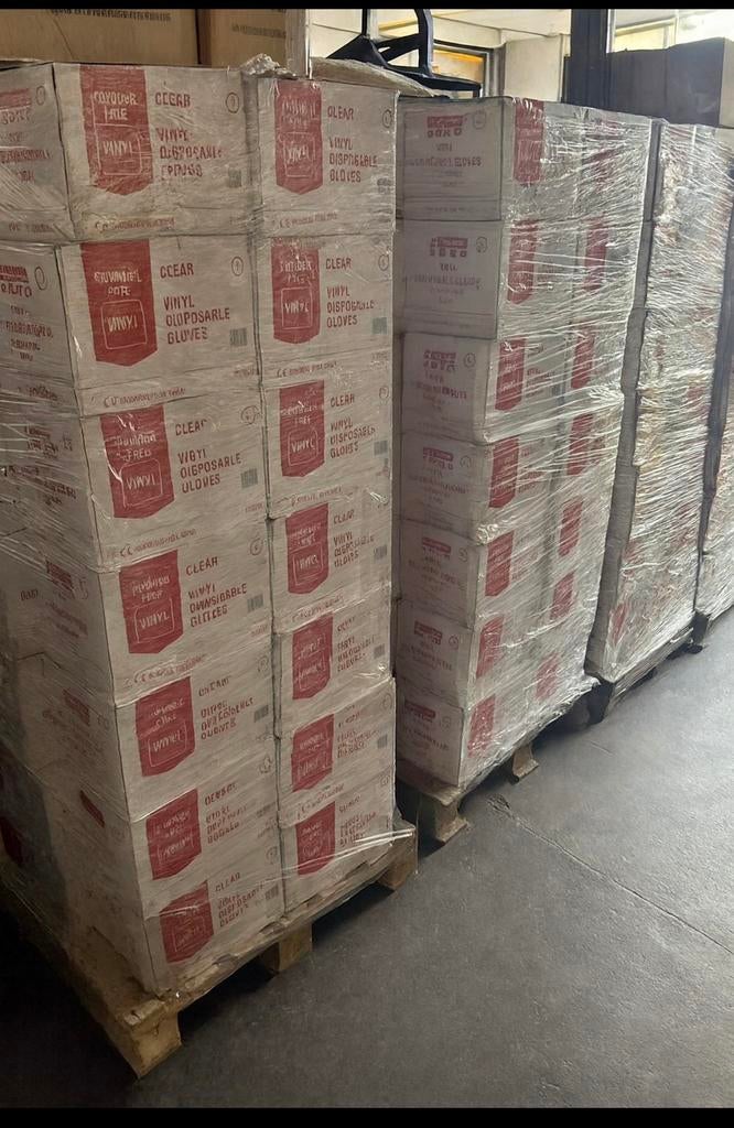 Palette lot revendeur gant jetable vinyle S/L/XL 06/2023, Enlèvement