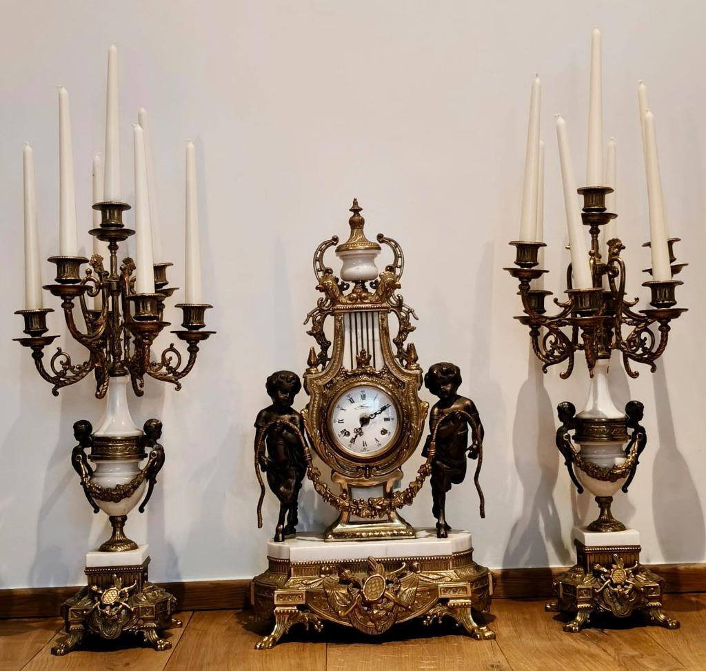 mantelklok+2 kandelaars vintage, Enlèvement ou Envoi
