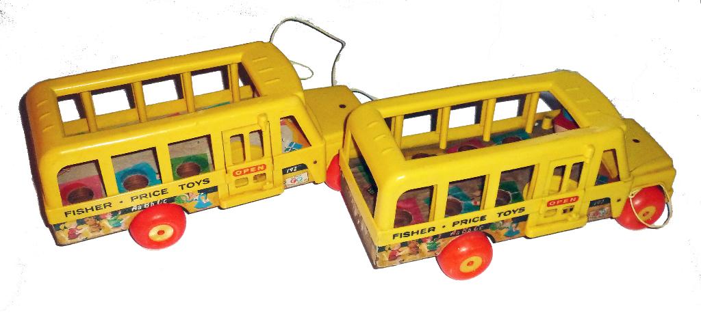 Lot de 2 Bus Scolaires Vintage Fisher-Price - Années 70., Enlèvement, Utilisé, Voiture ou Véhicule