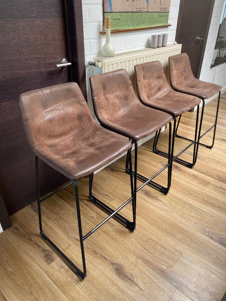 Bar-Stoelen voor keukeneiland x 4 stuks bruin zwart, Ophalen, Gebruikt