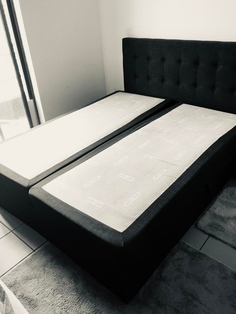 Boxspring met opbergruimte 160x200, Ophalen, Gebruikt, Grijs, Tweepersoons