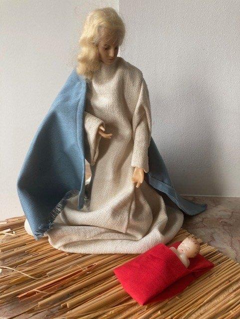 Kerststal / Kerstgroep Maria met Kindje Jezus in was, Ophalen of Verzenden, Zo goed als nieuw, Beeld(je), Christendom | Katholiek