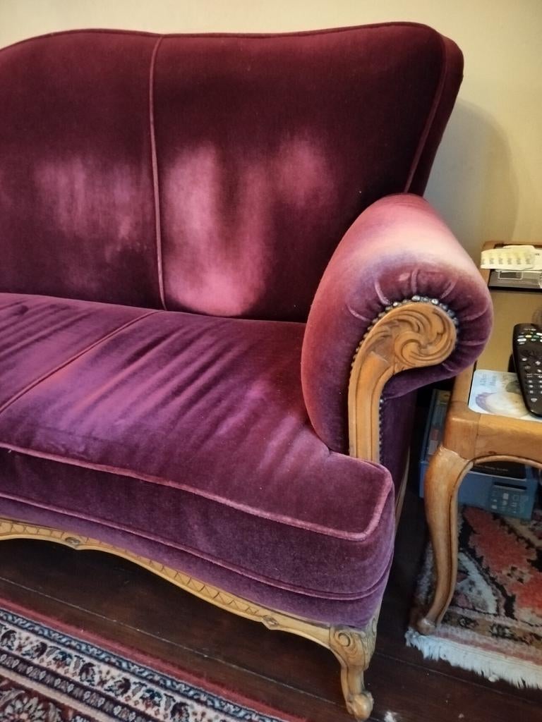 Vintage zetel in bordeaux fluweel, Ophalen