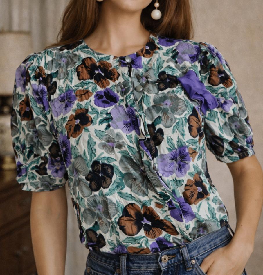 Vintage bloemetjes blouse, Kleding | Dames, Vintage, Ophalen of Verzenden, Maat 36 (S)