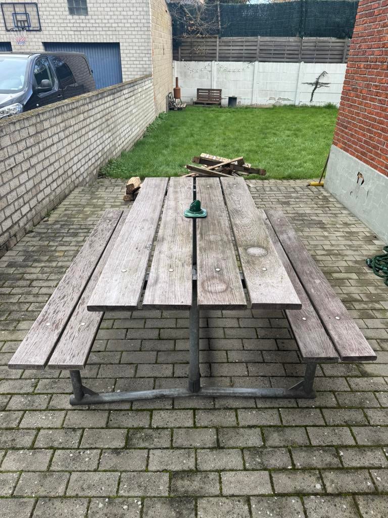 Stevige picknicktafel te koop, Tuin en Terras, Tuintafels, Ophalen, Gebruikt, Rechthoekig, Metaal