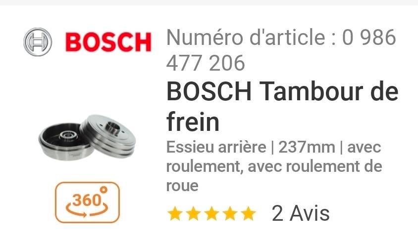 BOSCH Tambour de frein, Enlèvement, Neuf