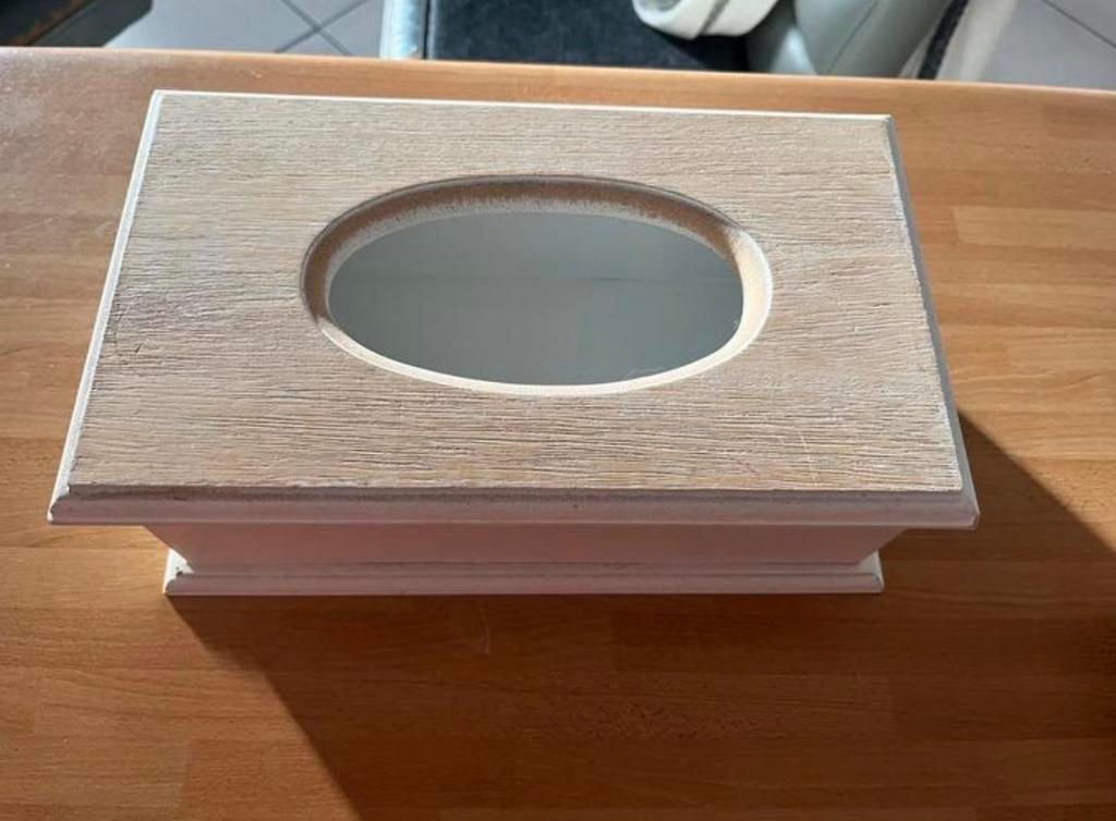 Boîte à mouchoirs en bois blanc/marron, Envoi, Comme neuf