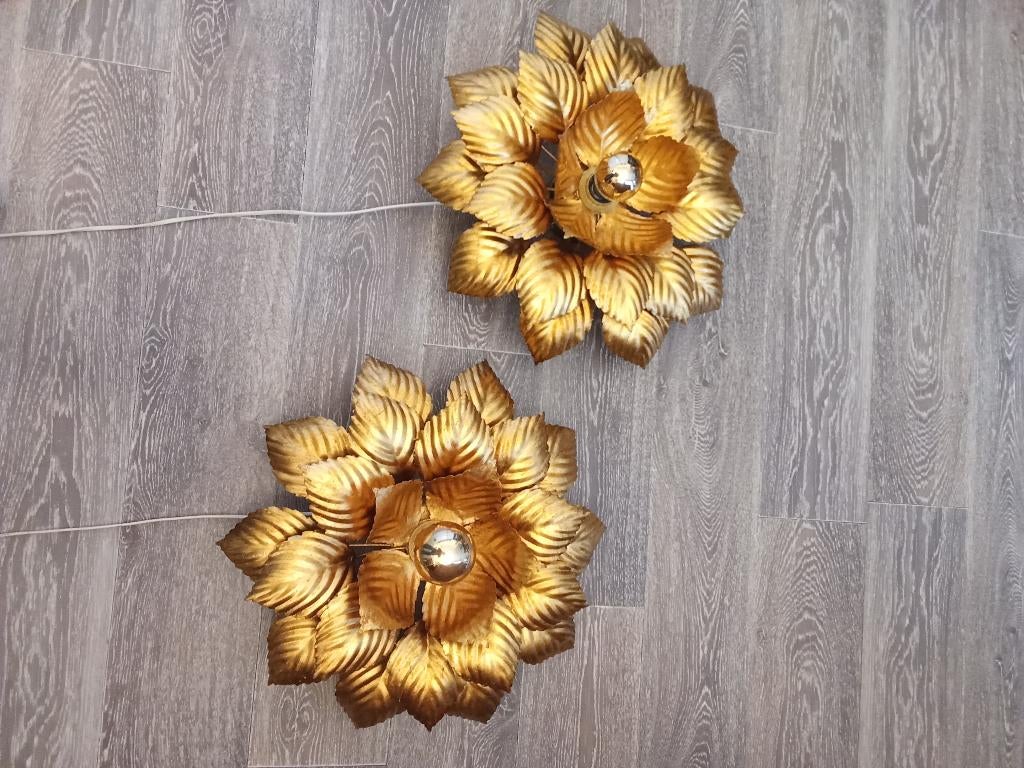 paire d'appliques vintage, Ophalen, Gebruikt, Metaal, Hollywood regency