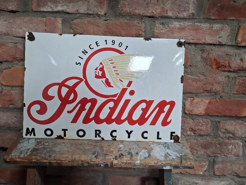 emaille Indian bord, Verzamelen, Ophalen of Verzenden, Gebruikt, Reclamebord