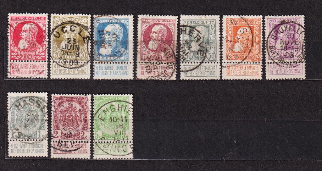 Belgique 1905-1907 oblitéré COB 74-83, Envoi, Affranchi, Oblitéré