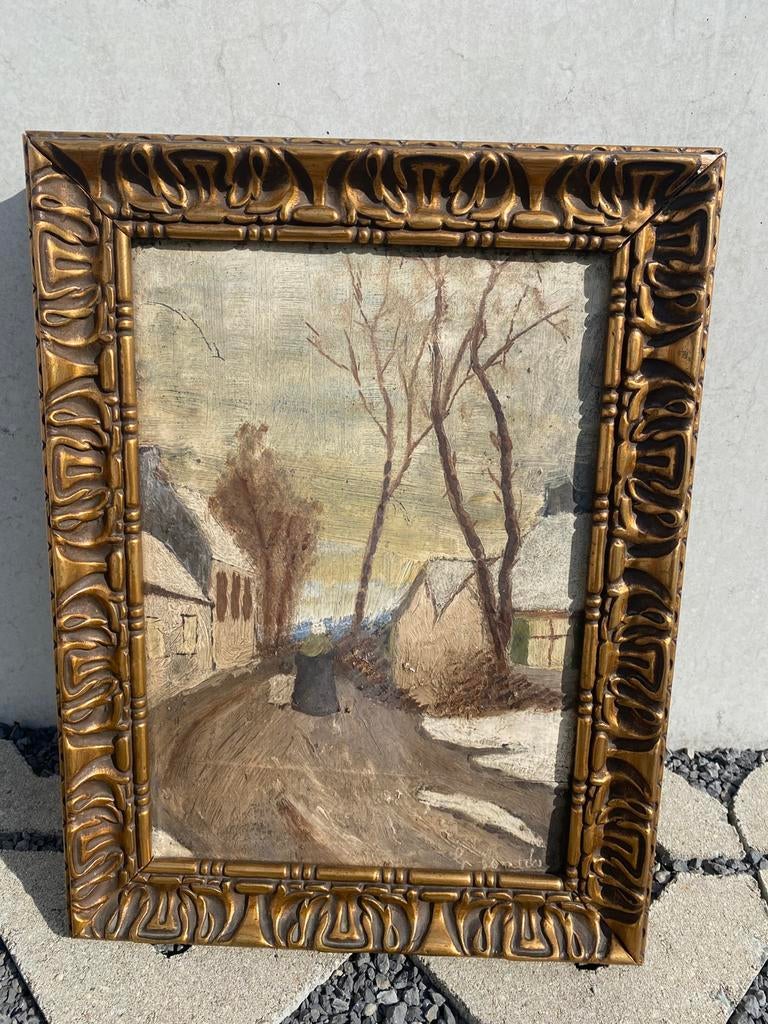 Antiek ingekaderd schilderij, Ophalen of Verzenden