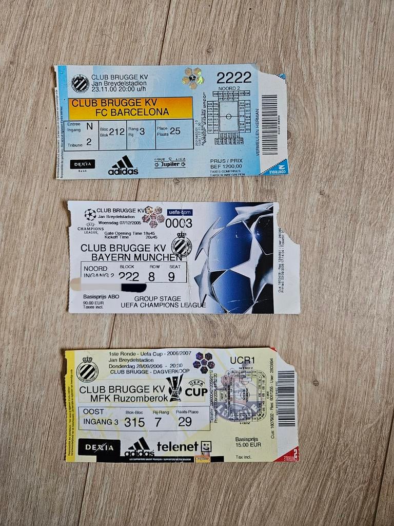 3 oude toegangstickets Club Brugge, Ophalen of Verzenden