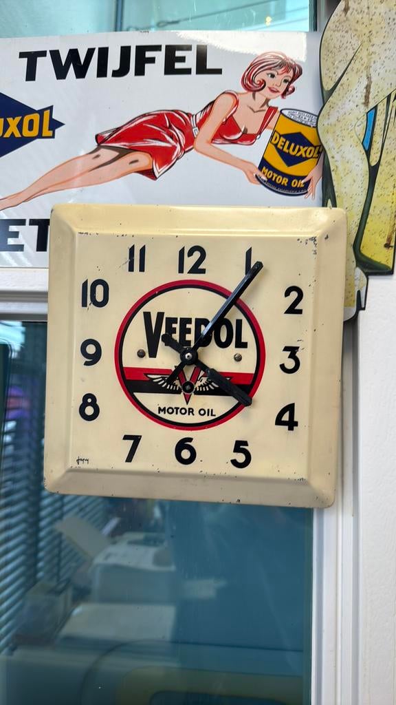 Horloge publicitaire ancienne VEEDOL, Collections, Enlèvement ou Envoi, Utilisé, Panneau publicitaire