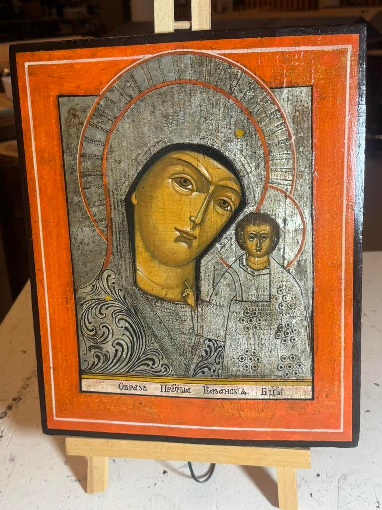ancienne icône orthodoxe russe. Mère de Dieu de Kazan, Enlèvement ou Envoi