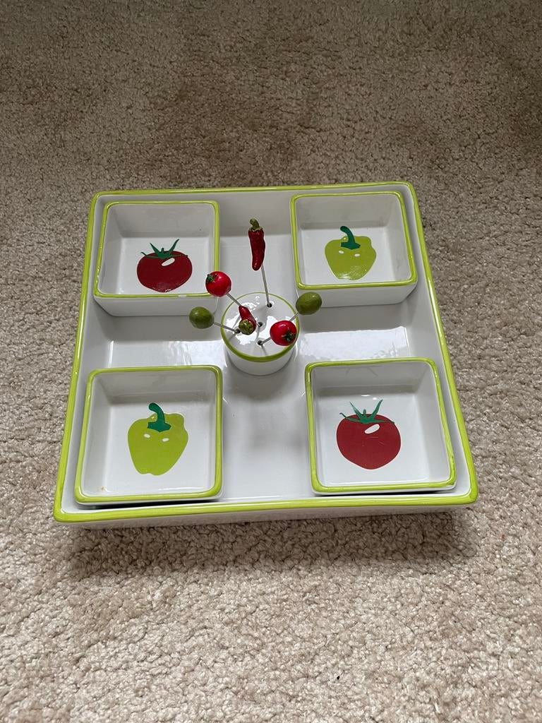 Plateau apéro modulable décor légumes – NEUF, Neuf, Service complet, Céramique, Enlèvement