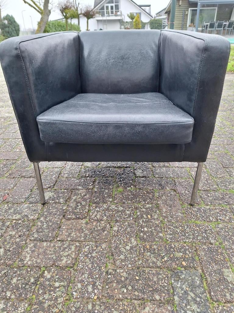 Belle chaise en cuir noir/fauteuil en cuir noir, Enlèvement ou Envoi, Utilisé, Noir