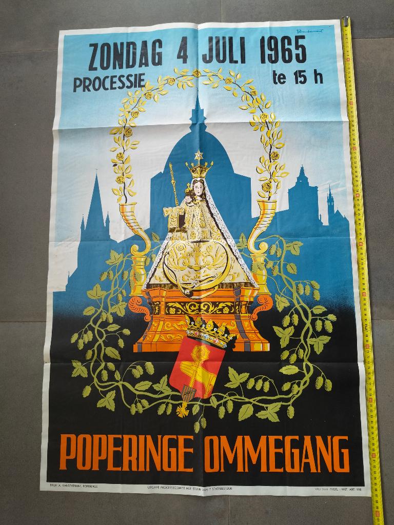 Affiche/poster Poperinge Ommegang 1965., Verzamelen, Posters, Gebruikt, Overige onderwerpen, Deurposter of groter, Rechthoekig Staand