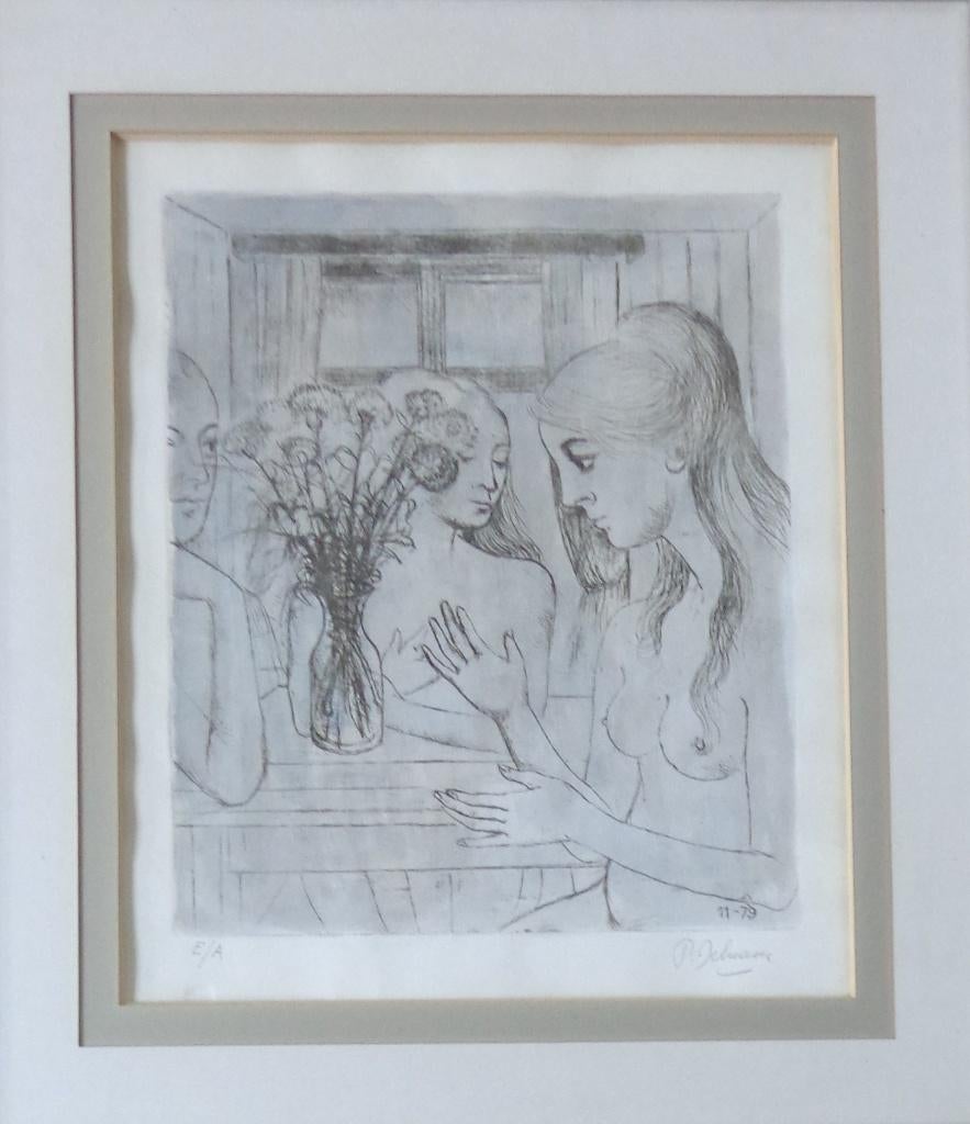 PAUL DELVAUX / LES OEILLETS / ZW-W ETS / 83x74cm / KADER SIG, Antiquités & Art, Art | Lithographies & Sérigraphies, Enlèvement