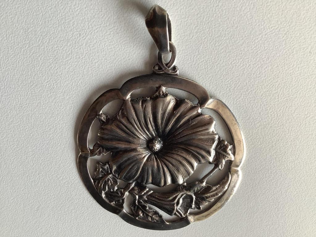 art nouveau/jugenstil zilveren hanger A. Meijer, Handtassen en Accessoires, Antieke sieraden, Verzenden, Zilver, Hanger